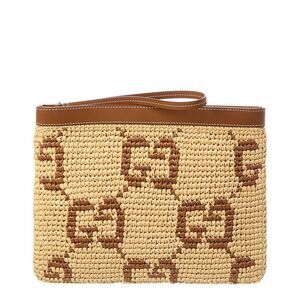 Gucci Gg Leather-Trim Pouch, Brown
